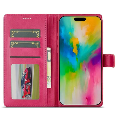LC.IMEEKE For iPhone 16 Plus Case Calf Texture PU Leather Stand Wallet Phone Cover