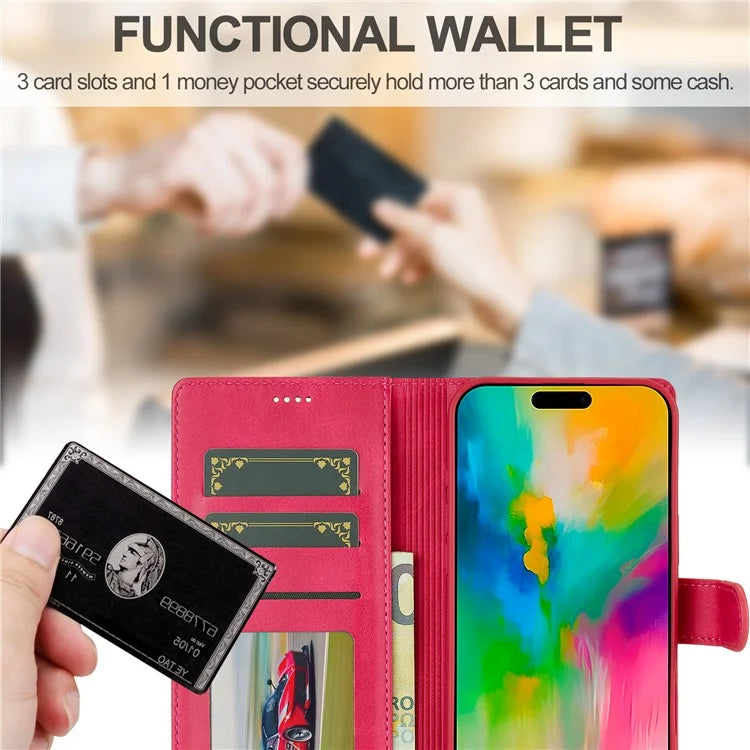 LC.IMEEKE For iPhone 16 Plus Case Calf Texture PU Leather Stand Wallet Phone Cover