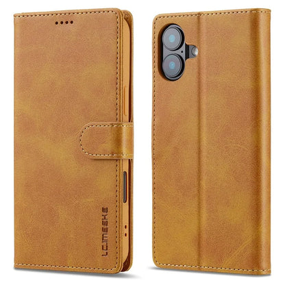 LC.IMEEKE For iPhone 16 Plus Case Calf Texture PU Leather Stand Wallet Phone Cover