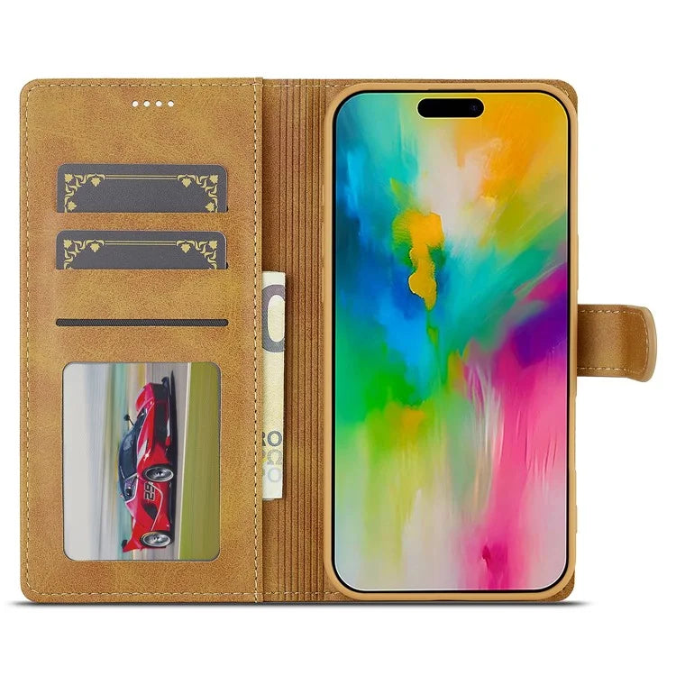 LC.IMEEKE For iPhone 16 Plus Case Calf Texture PU Leather Stand Wallet Phone Cover