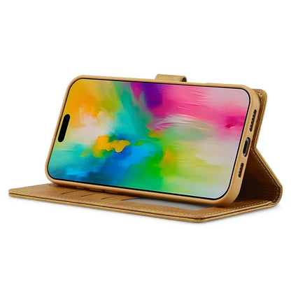 LC.IMEEKE For iPhone 16 Plus Case Calf Texture PU Leather Stand Wallet Phone Cover