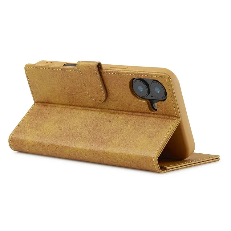 LC.IMEEKE For iPhone 16 Plus Case Calf Texture PU Leather Stand Wallet Phone Cover