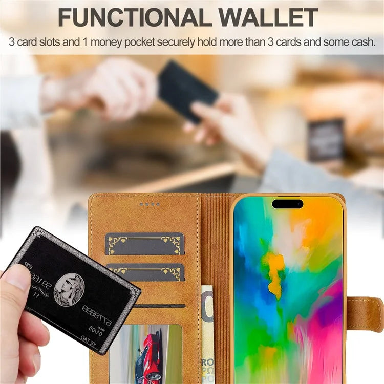 LC.IMEEKE For iPhone 16 Plus Case Calf Texture PU Leather Stand Wallet Phone Cover