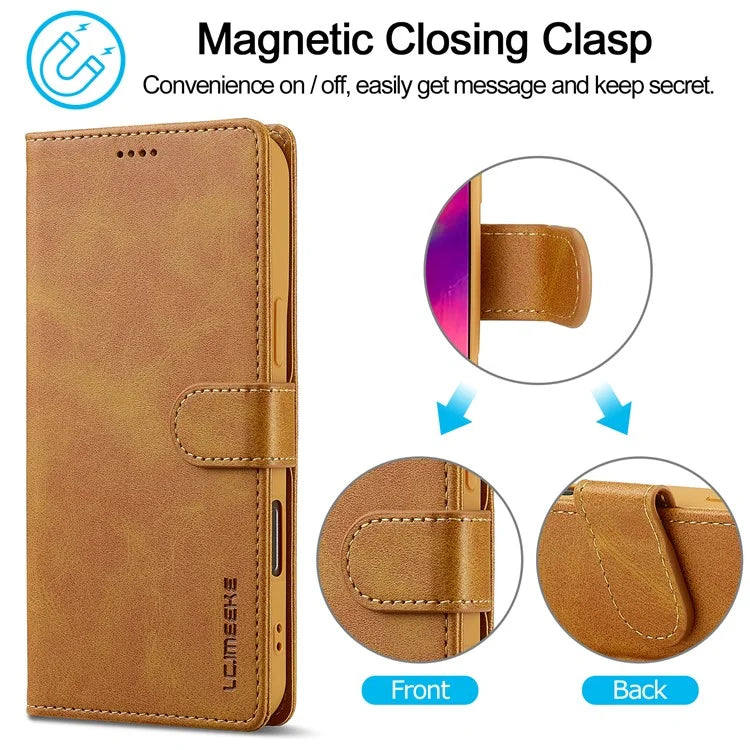 LC.IMEEKE For iPhone 16 Plus Case Calf Texture PU Leather Stand Wallet Phone Cover