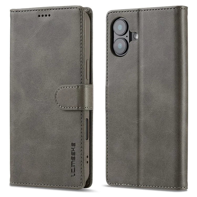 LC.IMEEKE For iPhone 16 Plus Case Calf Texture PU Leather Stand Wallet Phone Cover