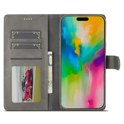 LC.IMEEKE For iPhone 16 Plus Case Calf Texture PU Leather Stand Wallet Phone Cover
