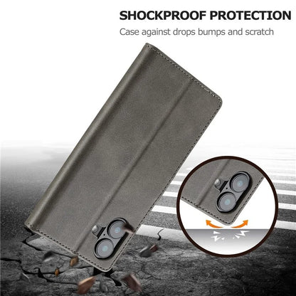 LC.IMEEKE For iPhone 16 Plus Case Calf Texture PU Leather Stand Wallet Phone Cover