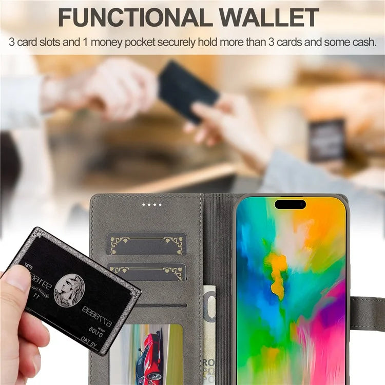 LC.IMEEKE For iPhone 16 Plus Case Calf Texture PU Leather Stand Wallet Phone Cover