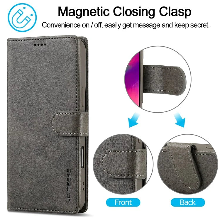 LC.IMEEKE For iPhone 16 Plus Case Calf Texture PU Leather Stand Wallet Phone Cover