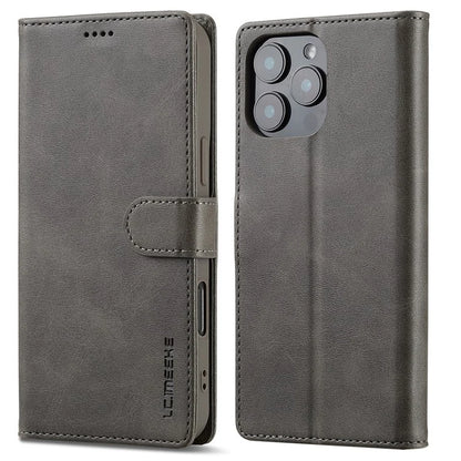 LC.IMEEKE For iPhone 16 Pro Case Calf Texture PU Leather Stand Wallet Phone Cover