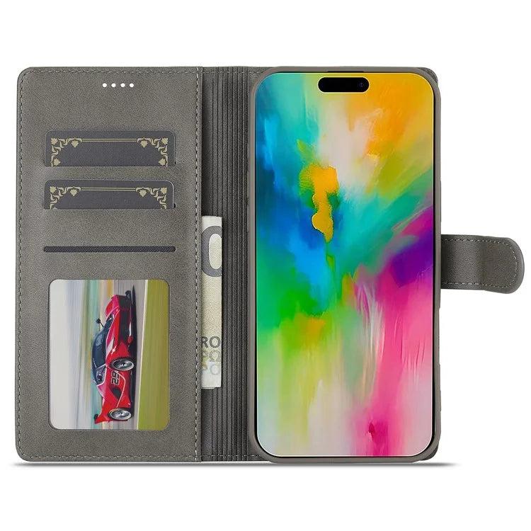 LC.IMEEKE For iPhone 16 Pro Case Calf Texture PU Leather Stand Wallet Phone Cover