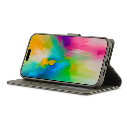 LC.IMEEKE For iPhone 16 Pro Case Calf Texture PU Leather Stand Wallet Phone Cover