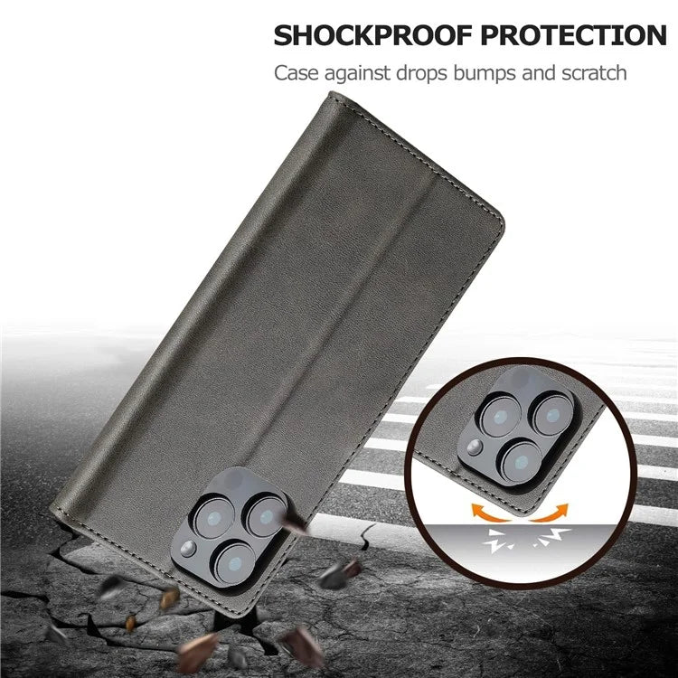 LC.IMEEKE For iPhone 16 Pro Case Calf Texture PU Leather Stand Wallet Phone Cover