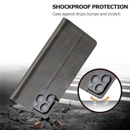 LC.IMEEKE For iPhone 16 Pro Case Calf Texture PU Leather Stand Wallet Phone Cover
