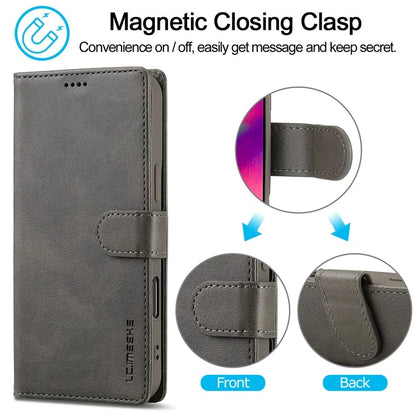 LC.IMEEKE For iPhone 16 Pro Case Calf Texture PU Leather Stand Wallet Phone Cover