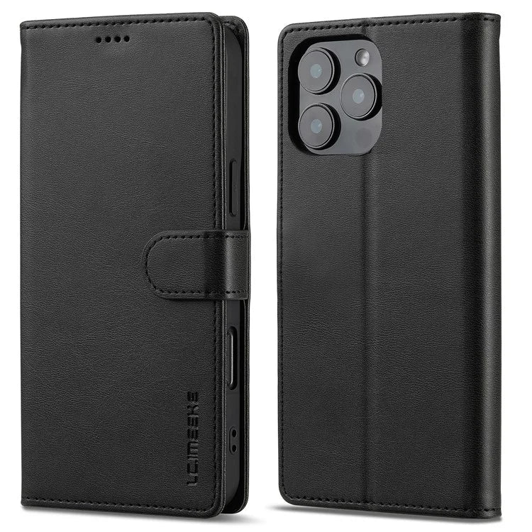 LC.IMEEKE For iPhone 16 Pro Case Calf Texture PU Leather Stand Wallet Phone Cover