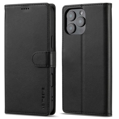LC.IMEEKE For iPhone 16 Pro Case Calf Texture PU Leather Stand Wallet Phone Cover