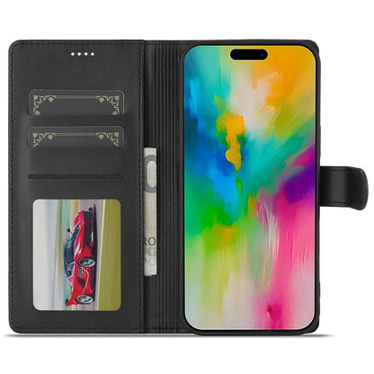 LC.IMEEKE For iPhone 16 Pro Case Calf Texture PU Leather Stand Wallet Phone Cover