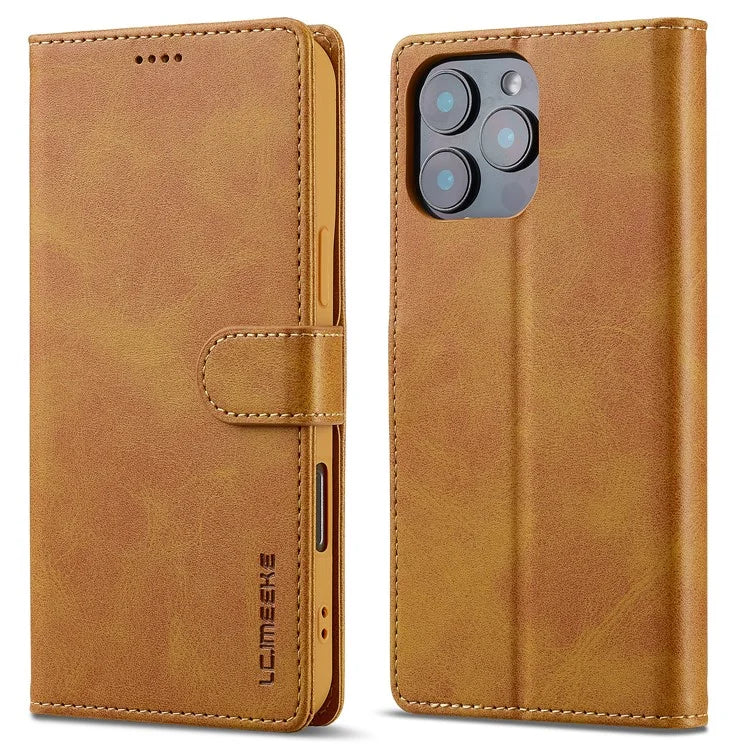 LC.IMEEKE For iPhone 16 Pro Case Calf Texture PU Leather Stand Wallet Phone Cover