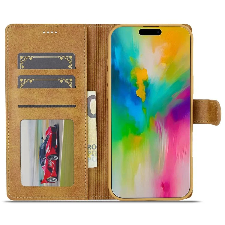 LC.IMEEKE For iPhone 16 Pro Case Calf Texture PU Leather Stand Wallet Phone Cover