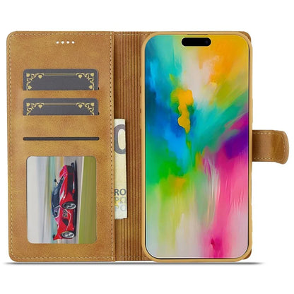 LC.IMEEKE For iPhone 16 Pro Case Calf Texture PU Leather Stand Wallet Phone Cover