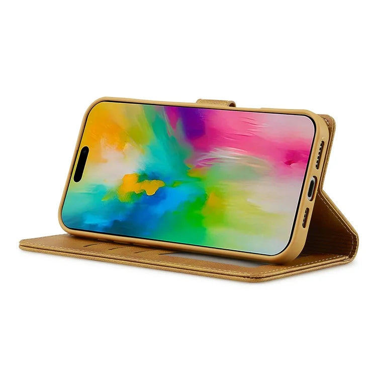 LC.IMEEKE For iPhone 16 Pro Case Calf Texture PU Leather Stand Wallet Phone Cover