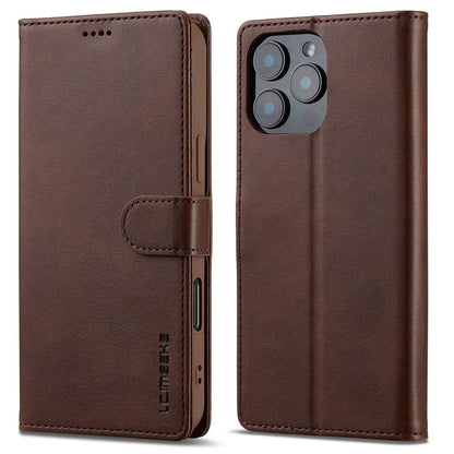 LC.IMEEKE For iPhone 16 Pro Case Calf Texture PU Leather Stand Wallet Phone Cover