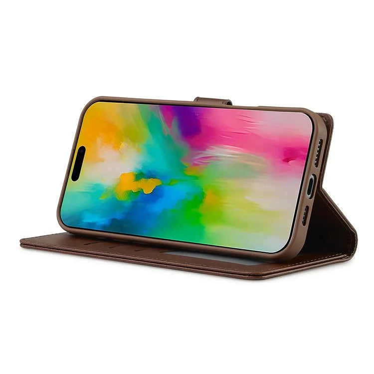LC.IMEEKE For iPhone 16 Pro Case Calf Texture PU Leather Stand Wallet Phone Cover