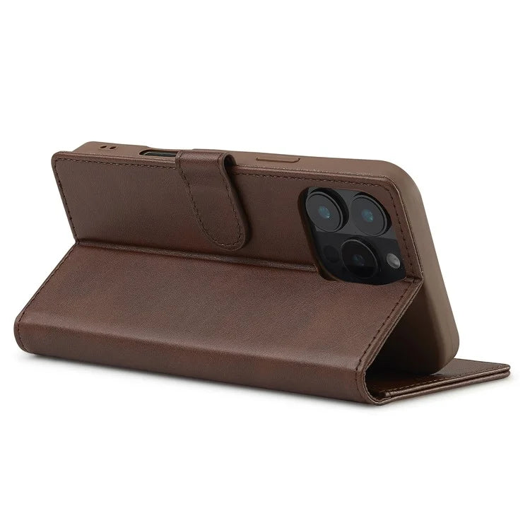 LC.IMEEKE For iPhone 16 Pro Case Calf Texture PU Leather Stand Wallet Phone Cover