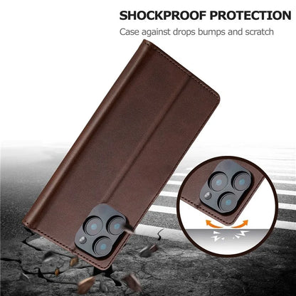 LC.IMEEKE For iPhone 16 Pro Case Calf Texture PU Leather Stand Wallet Phone Cover