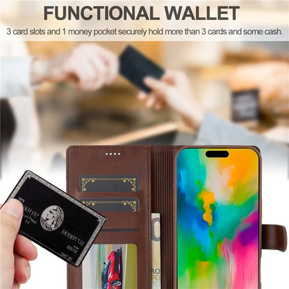 LC.IMEEKE For iPhone 16 Pro Case Calf Texture PU Leather Stand Wallet Phone Cover