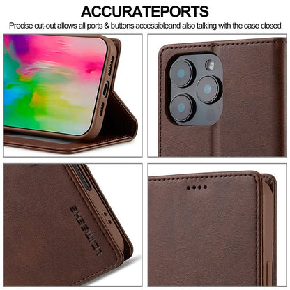 LC.IMEEKE For iPhone 16 Pro Case Calf Texture PU Leather Stand Wallet Phone Cover