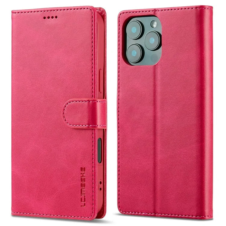 LC.IMEEKE For iPhone 16 Pro Case Calf Texture PU Leather Stand Wallet Phone Cover