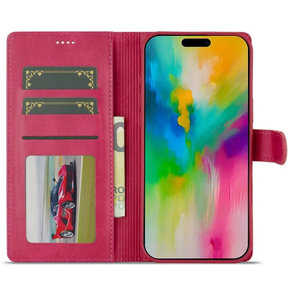 LC.IMEEKE For iPhone 16 Pro Case Calf Texture PU Leather Stand Wallet Phone Cover