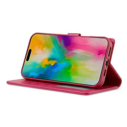 LC.IMEEKE For iPhone 16 Pro Case Calf Texture PU Leather Stand Wallet Phone Cover