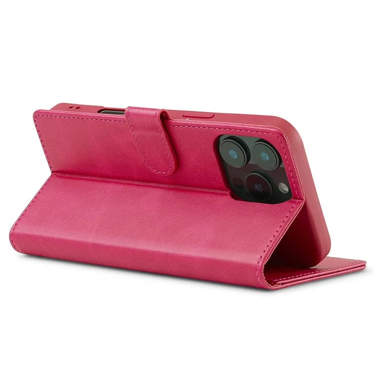 LC.IMEEKE For iPhone 16 Pro Case Calf Texture PU Leather Stand Wallet Phone Cover