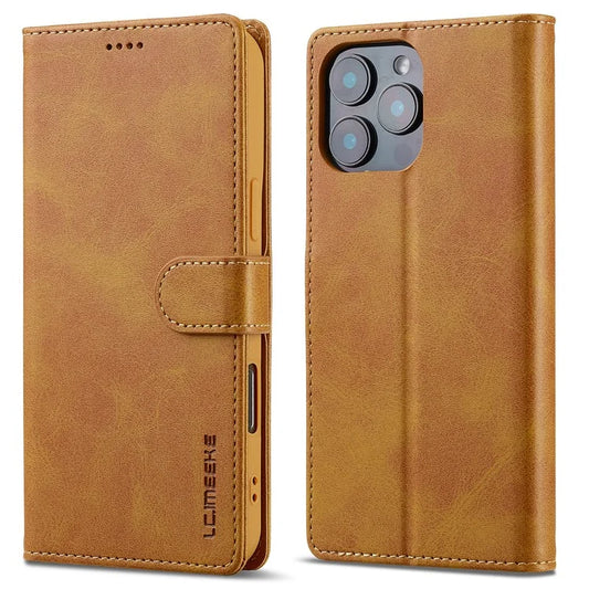 LC.IMEEKE For iPhone 16 Pro Max Case Calf Texture PU Leather Stand Wallet Phone Cover