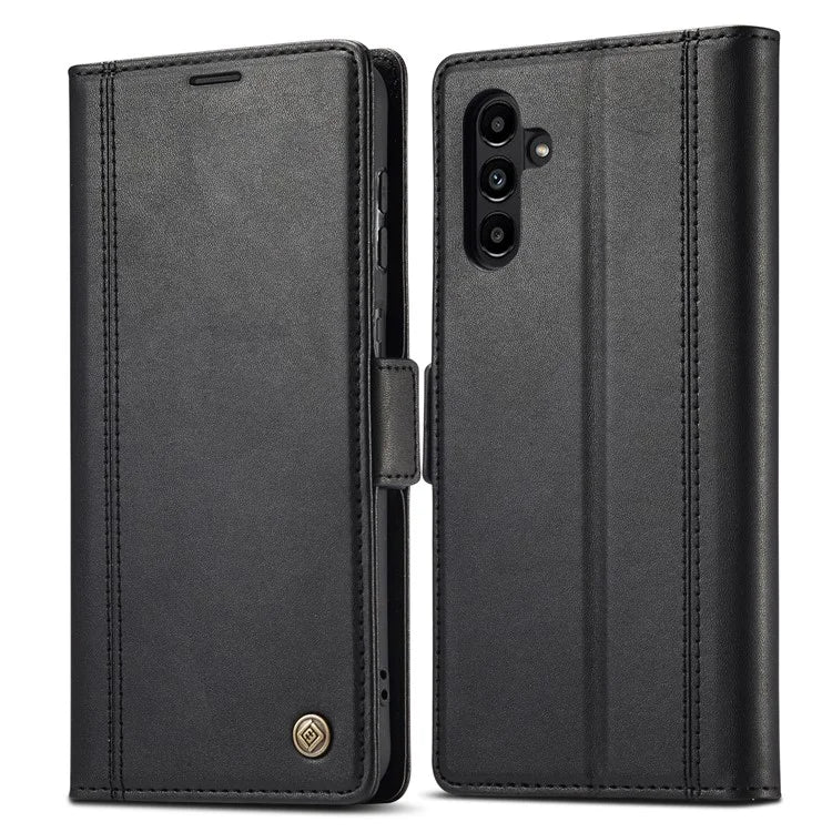 LC.IMEEKE For Samsung Galaxy S24 FE Leather Case Imprint Lines Phone Cover Wallet Stand