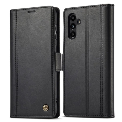 LC.IMEEKE For Samsung Galaxy S24 FE Leather Case Imprint Lines Phone Cover Wallet Stand