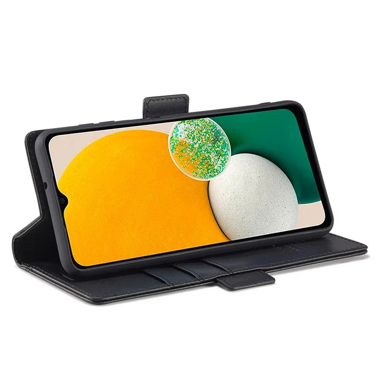 LC.IMEEKE For Samsung Galaxy S24 FE Leather Case Imprint Lines Phone Cover Wallet Stand