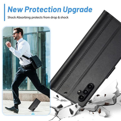 LC.IMEEKE For Samsung Galaxy S24 FE Leather Case Imprint Lines Phone Cover Wallet Stand
