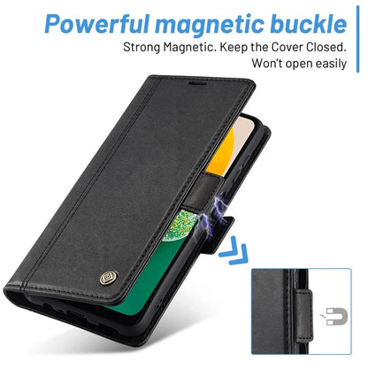LC.IMEEKE For Samsung Galaxy S24 FE Leather Case Imprint Lines Phone Cover Wallet Stand