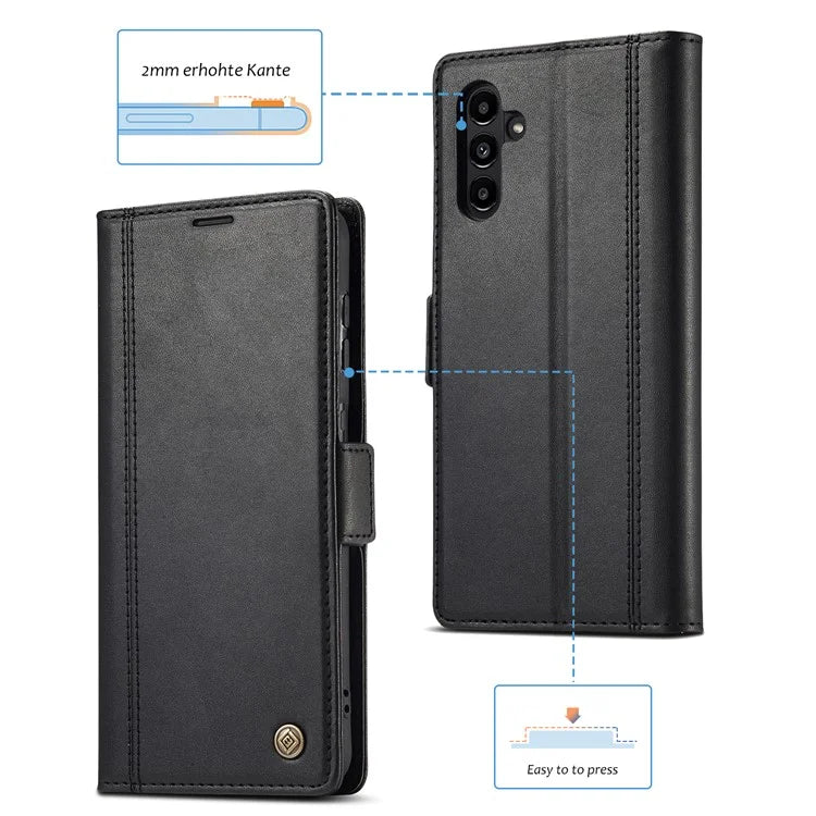 LC.IMEEKE For Samsung Galaxy S24 FE Leather Case Imprint Lines Phone Cover Wallet Stand