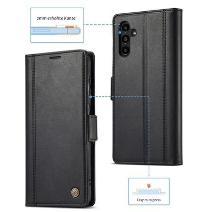 LC.IMEEKE For Samsung Galaxy S24 FE Leather Case Imprint Lines Phone Cover Wallet Stand