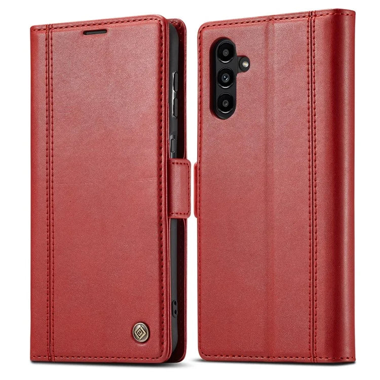 LC.IMEEKE For Samsung Galaxy S24 FE Leather Case Imprint Lines Phone Cover Wallet Stand