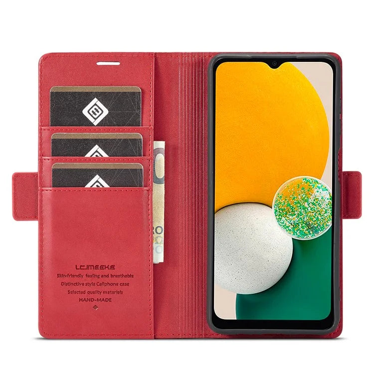 LC.IMEEKE For Samsung Galaxy S24 FE Leather Case Imprint Lines Phone Cover Wallet Stand