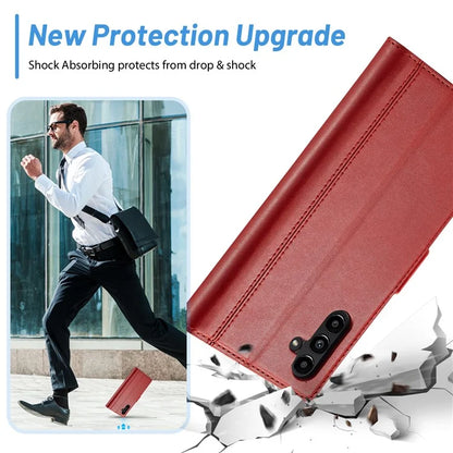LC.IMEEKE For Samsung Galaxy S24 FE Leather Case Imprint Lines Phone Cover Wallet Stand