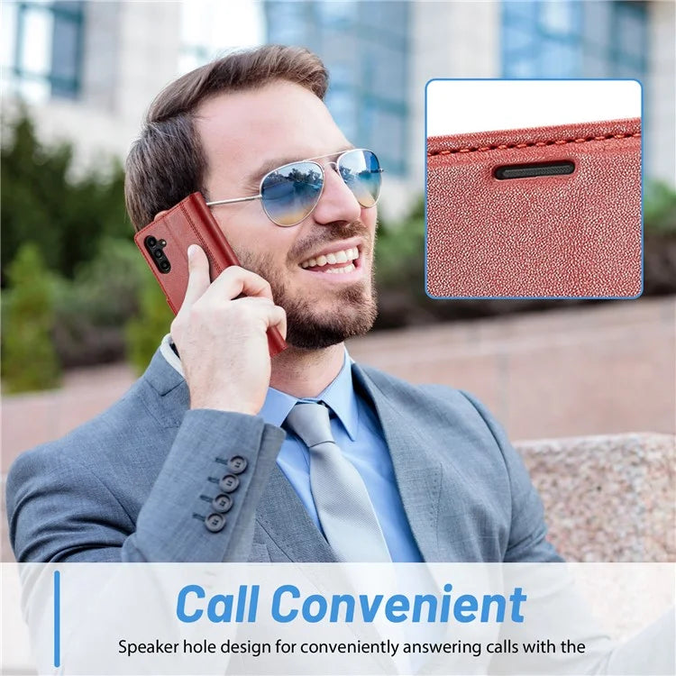 LC.IMEEKE For Samsung Galaxy S24 FE Leather Case Imprint Lines Phone Cover Wallet Stand