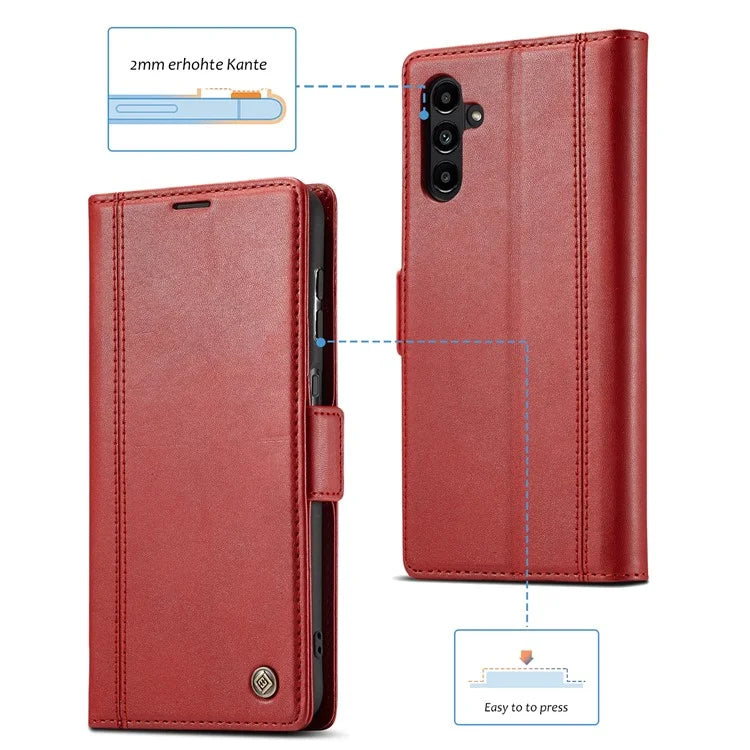 LC.IMEEKE For Samsung Galaxy S24 FE Leather Case Imprint Lines Phone Cover Wallet Stand