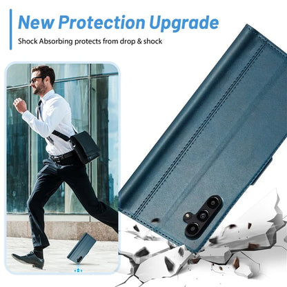 LC.IMEEKE For Samsung Galaxy S24 FE Leather Case Imprint Lines Phone Cover Wallet Stand